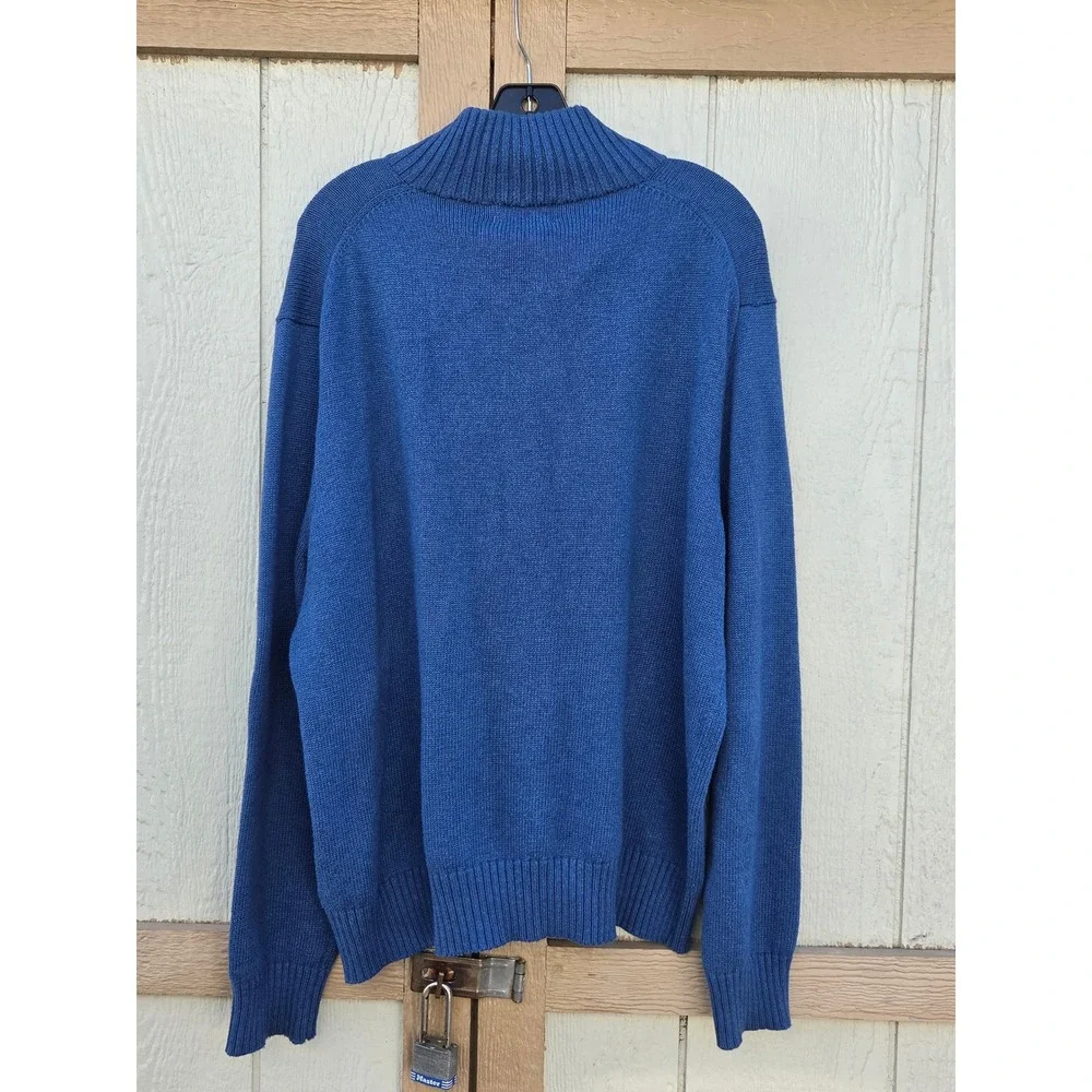 Polo Ralph Lauren Mens XL Blue Cotton Button Mock Neck Sweater Preppy Pony Logo